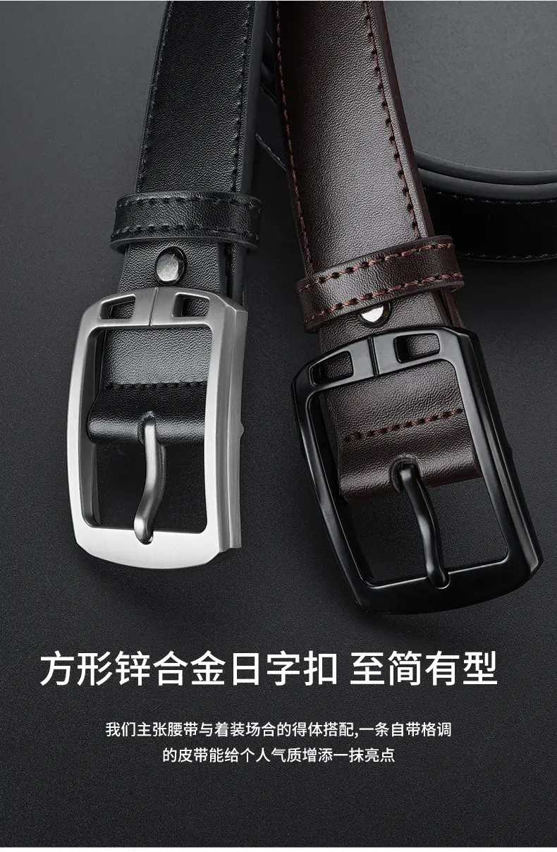 Men's Black Retro Buckle Belt Cowhide Split Leather — feature 15