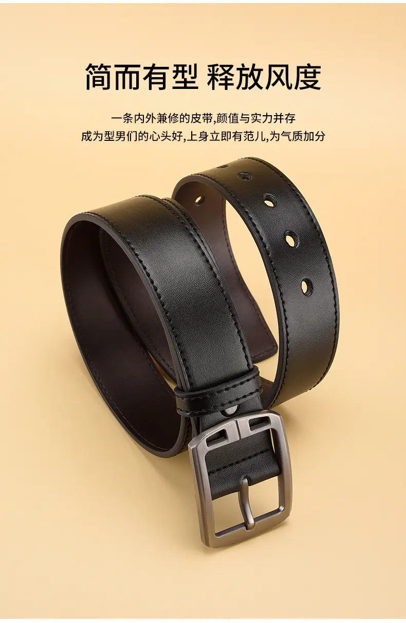 Men's Black Retro Buckle Belt Cowhide Split Leather — feature 16