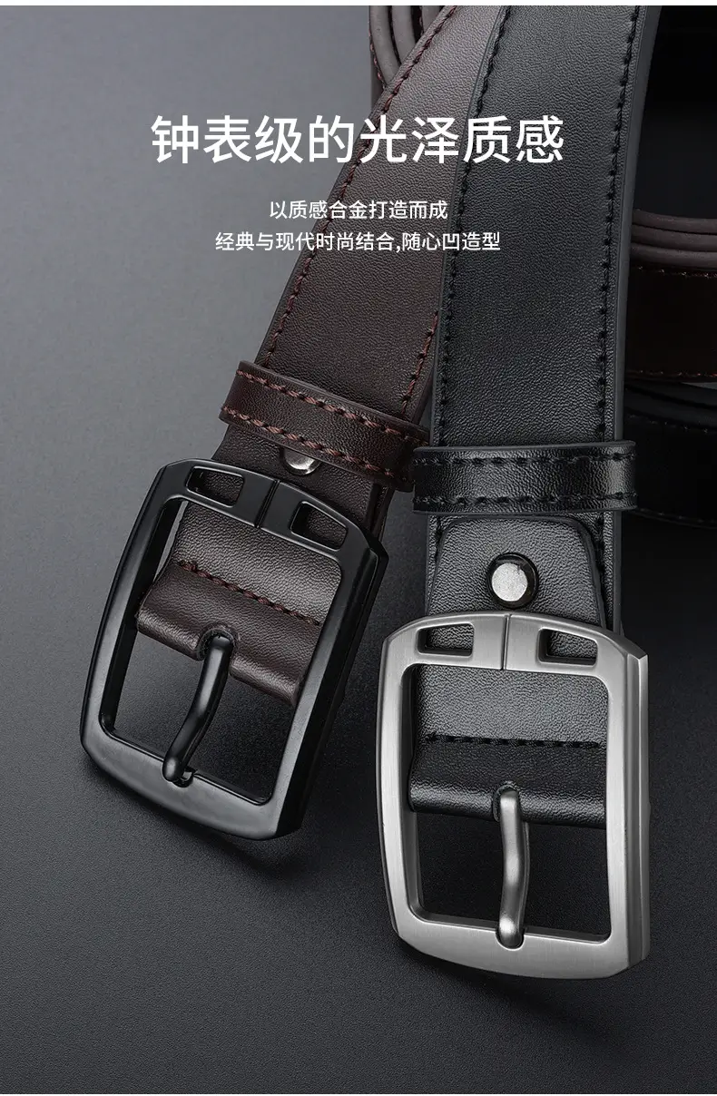 Men's Black Retro Buckle Belt Cowhide Split Leather — feature 17