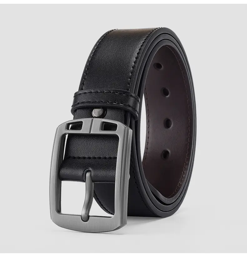 Men's Black Retro Buckle Belt Cowhide Split Leather — feature 23