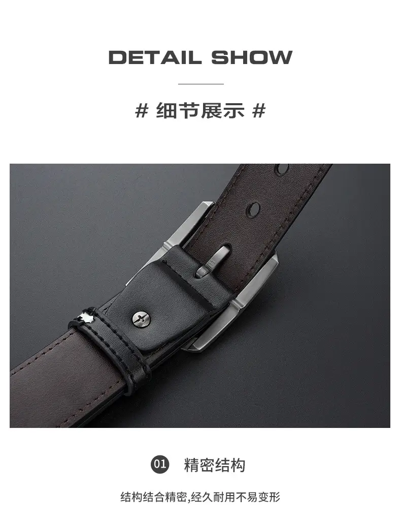 Men's Black Retro Buckle Belt Cowhide Split Leather — feature 25