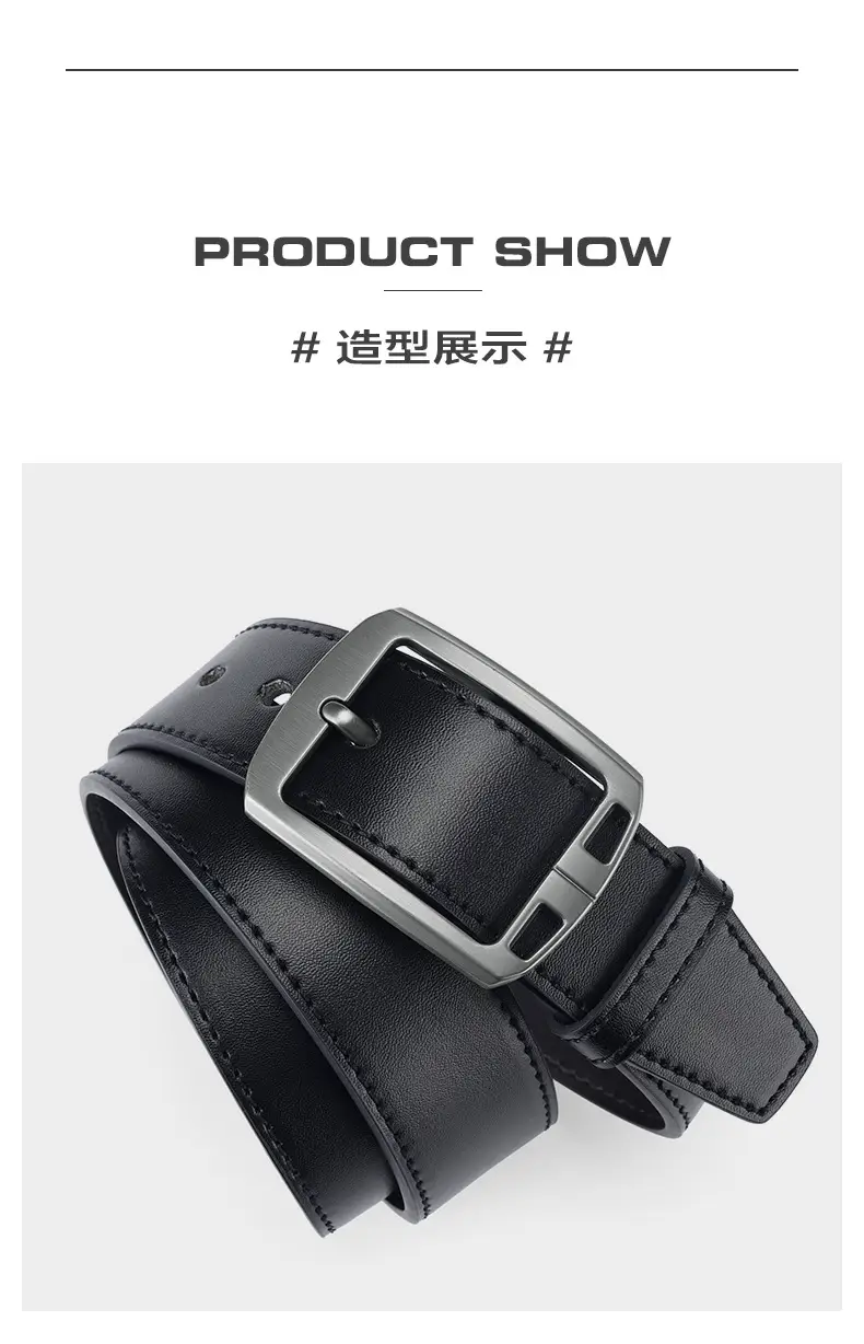 Men's Black Retro Buckle Belt Cowhide Split Leather — feature 28
