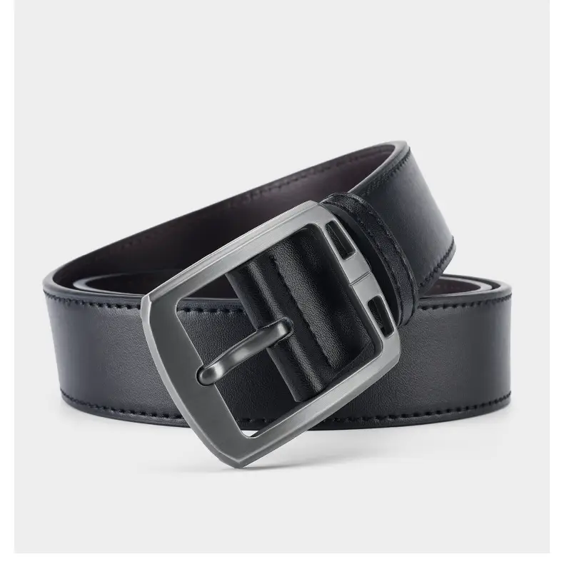 Men's Black Retro Buckle Belt Cowhide Split Leather — feature 29