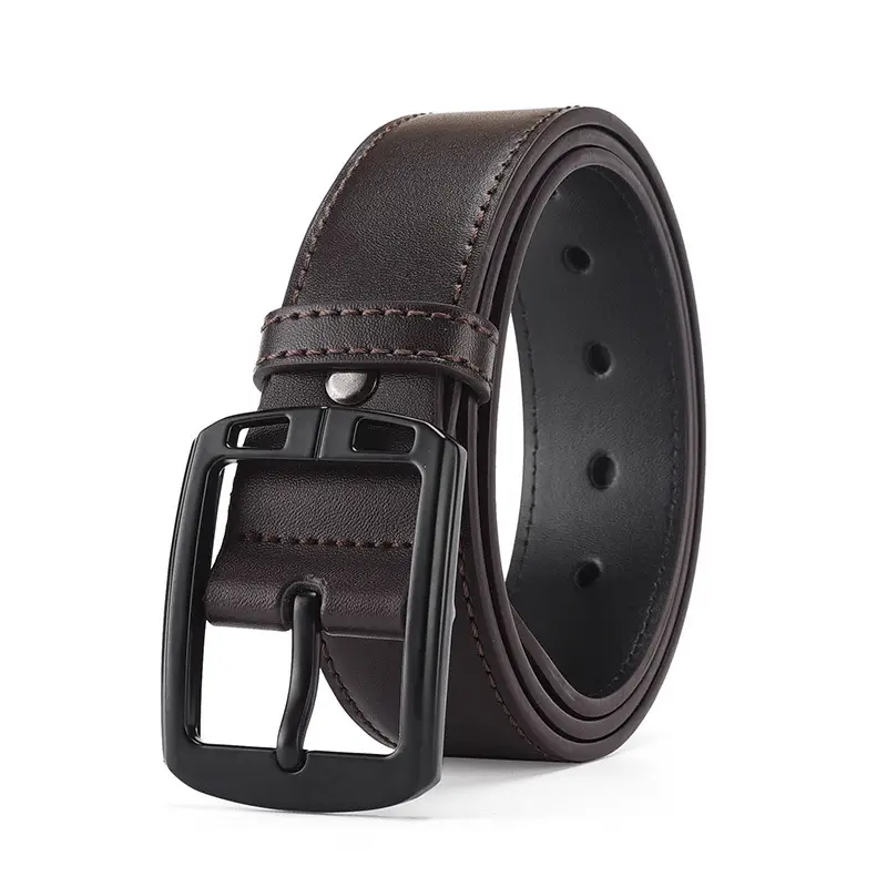 Men's Black Retro Buckle Belt Cowhide Split Leather - Image 2
