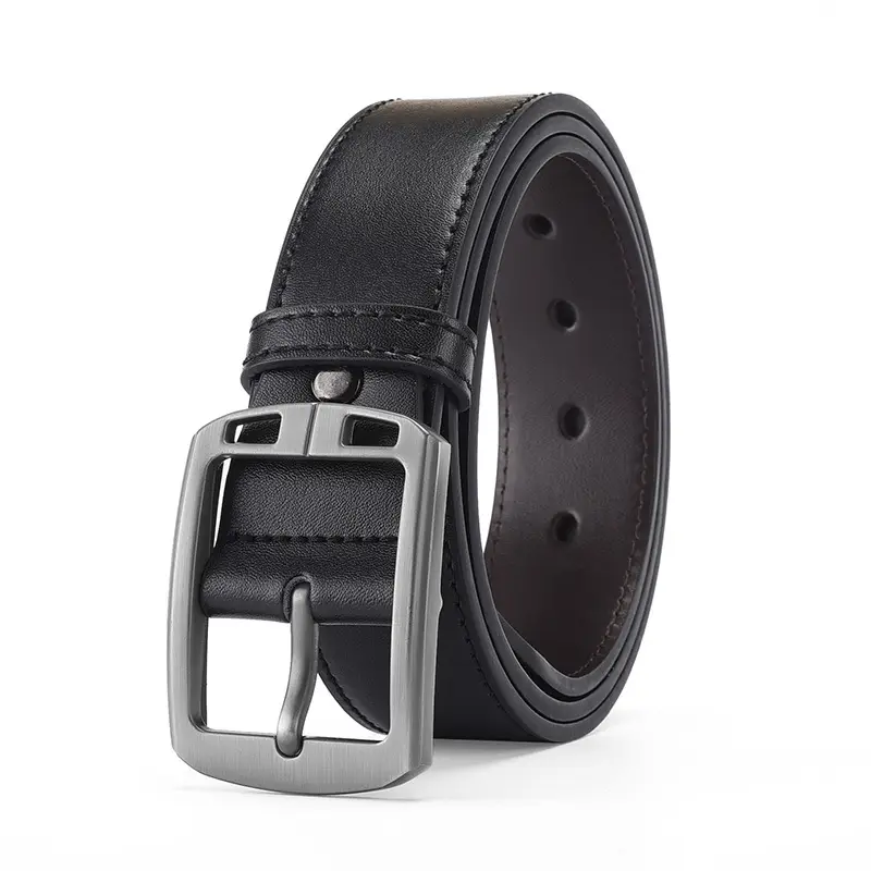 Men's Black Retro Buckle Belt Cowhide Split Leather - Image 3