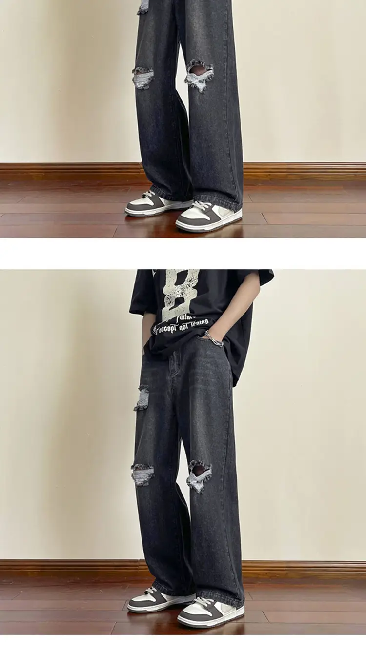 Men's Wide Leg Ripped Denim Jeans Summer Casual Pants — feature 19
