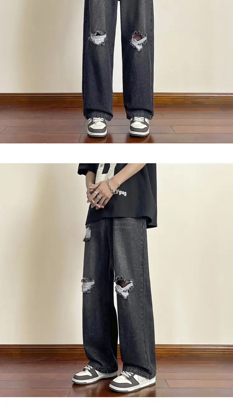 Men's Wide Leg Ripped Denim Jeans Summer Casual Pants — feature 21