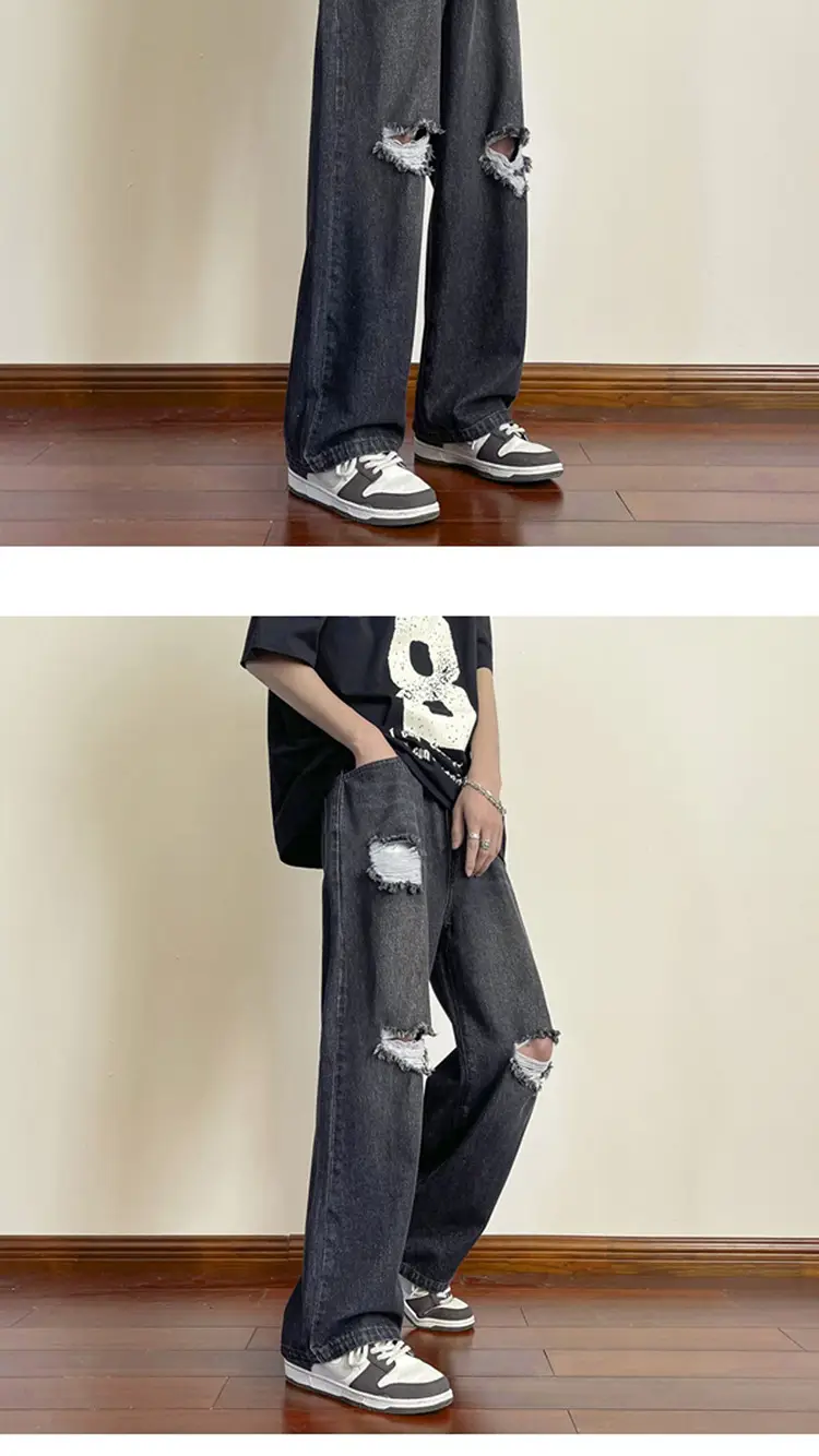 Men's Wide Leg Ripped Denim Jeans Summer Casual Pants — feature 23