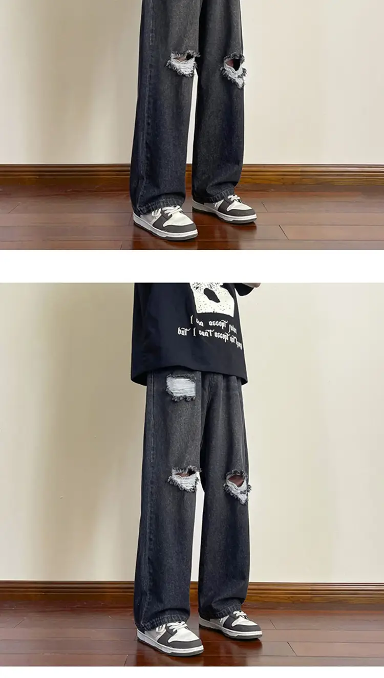Men's Wide Leg Ripped Denim Jeans Summer Casual Pants — feature 25