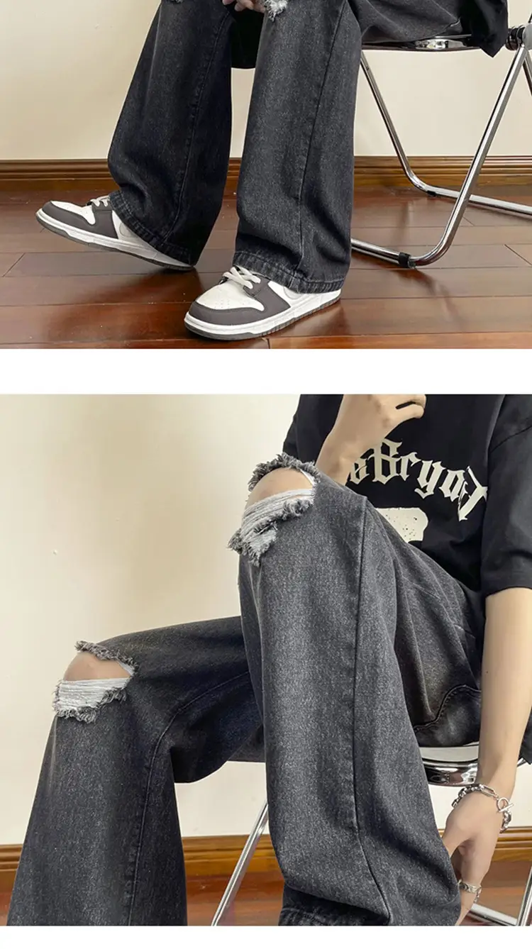 Men's Wide Leg Ripped Denim Jeans Summer Casual Pants — feature 27