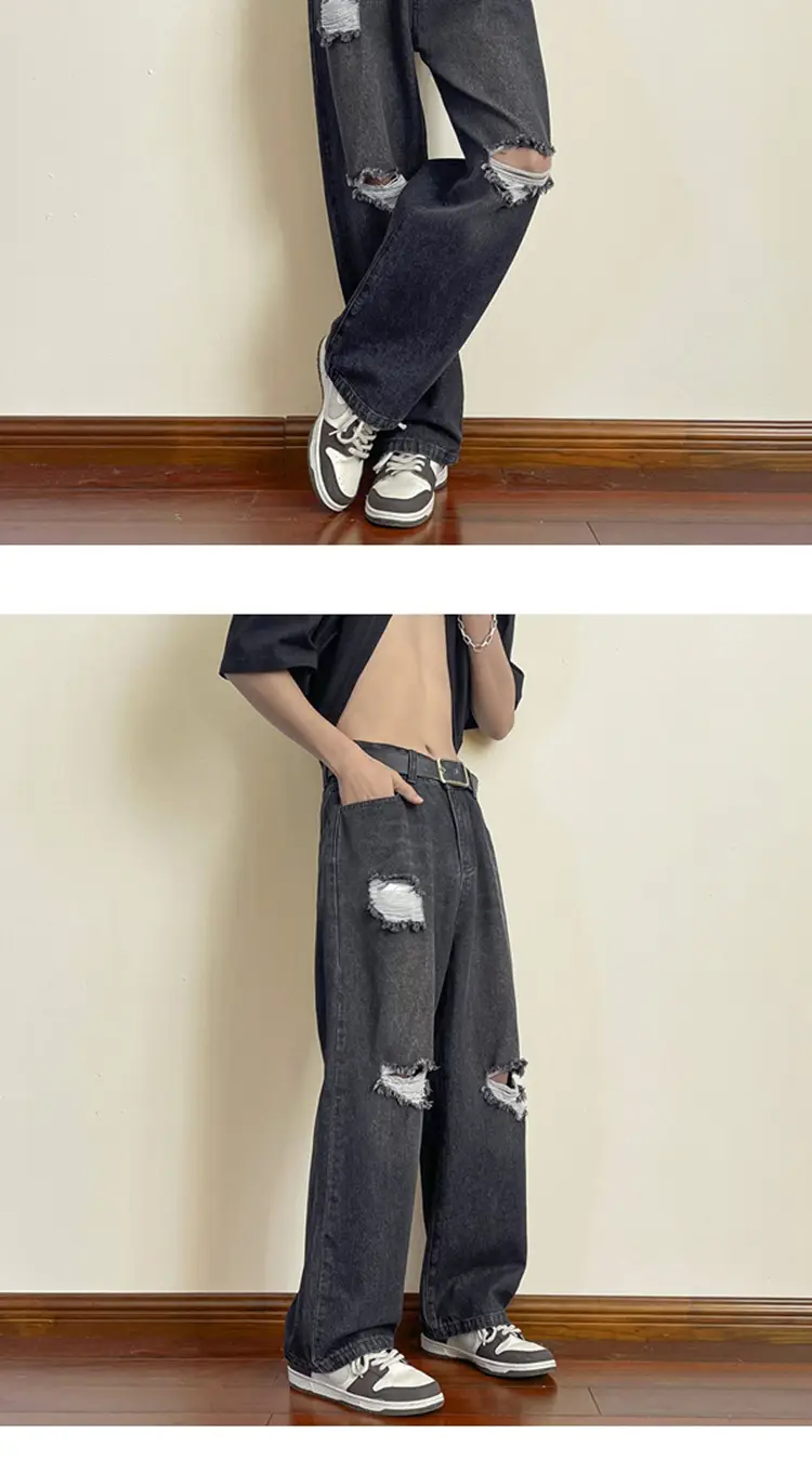 Men's Wide Leg Ripped Denim Jeans Summer Casual Pants — feature 29