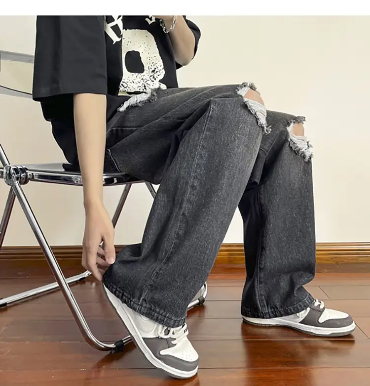 Men's Wide Leg Ripped Denim Jeans Summer Casual Pants — feature 30