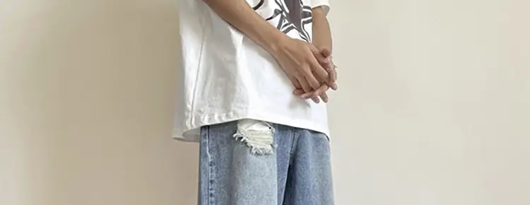 Men's Wide Leg Ripped Denim Jeans Summer Casual Pants — feature 5