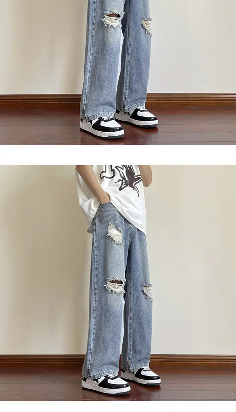Men's Wide Leg Ripped Denim Jeans Summer Casual Pants — feature 6