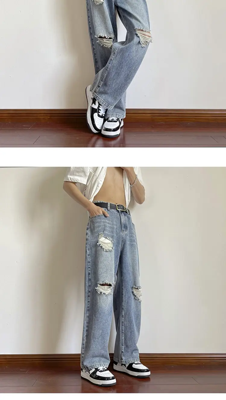Men's Wide Leg Ripped Denim Jeans Summer Casual Pants — feature 8