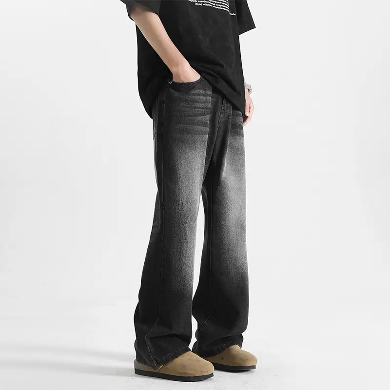 Men's Grey Denim Pants Loose Straight Fit