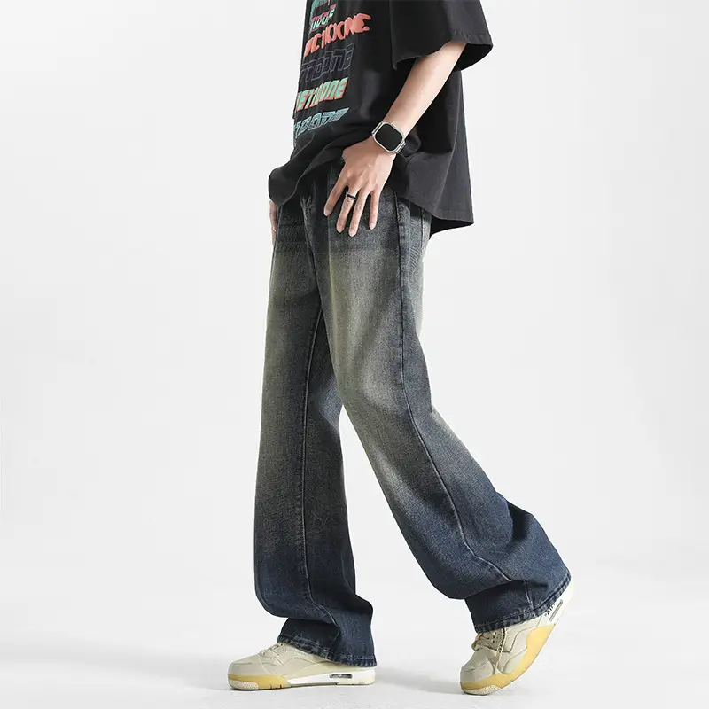 Men's Grey Denim Pants Loose Straight Fit