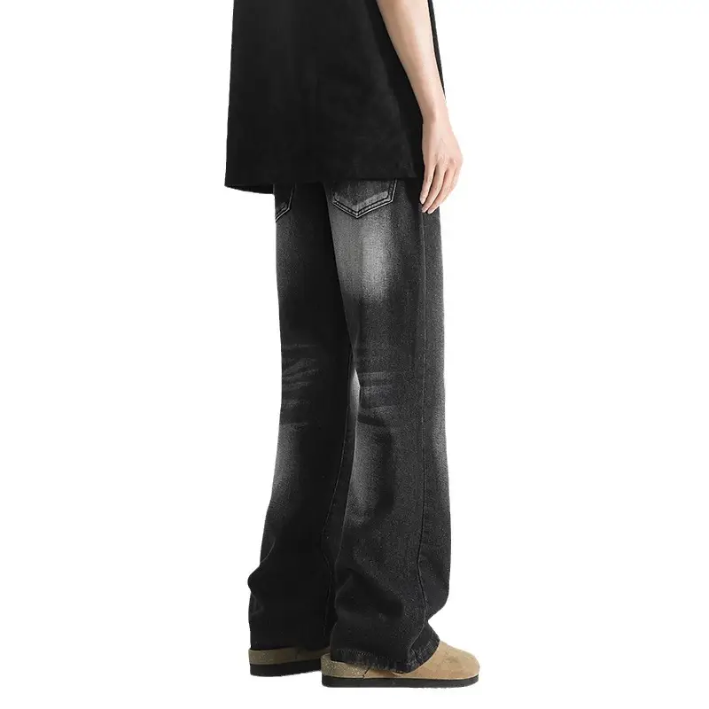 Men's Grey Denim Pants Loose Straight Fit