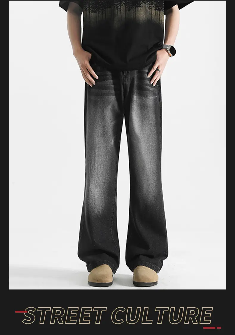 Men's Grey Denim Pants Loose Straight Fit — feature 10