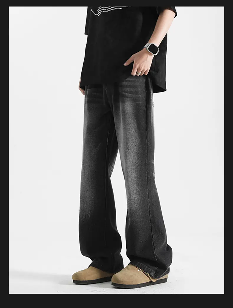 Men's Grey Denim Pants Loose Straight Fit — feature 11