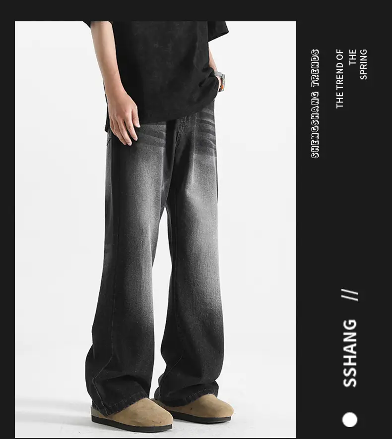 Men's Grey Denim Pants Loose Straight Fit — feature 12