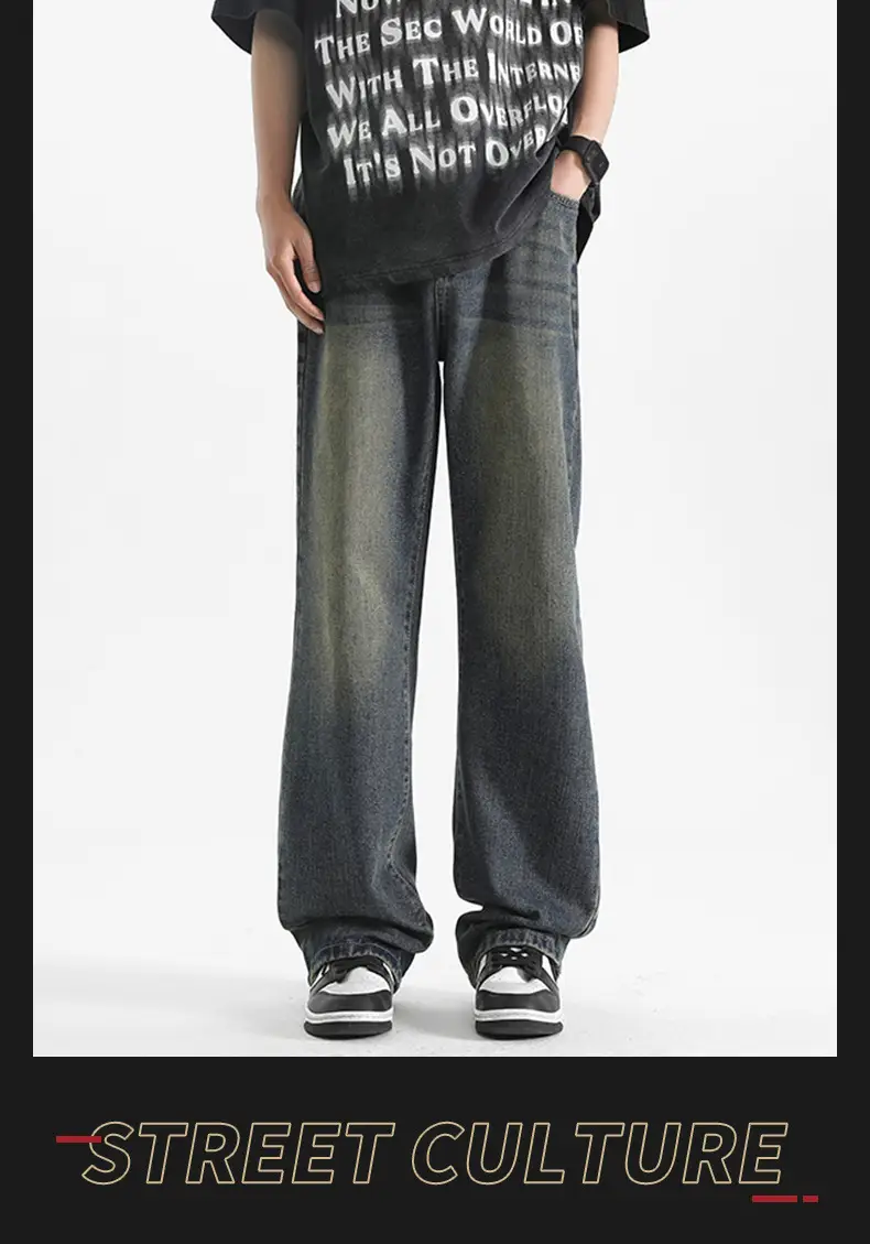 Men's Grey Denim Pants Loose Straight Fit — feature 14