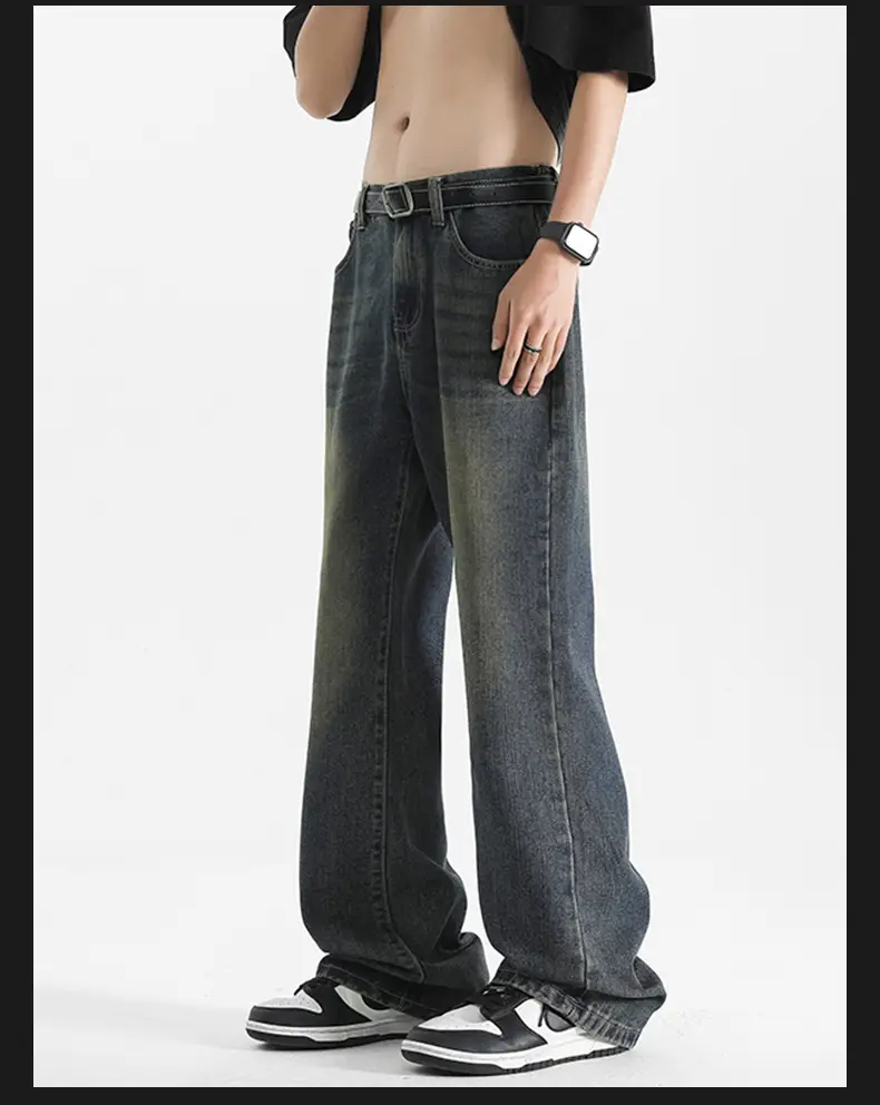 Men's Grey Denim Pants Loose Straight Fit — feature 15