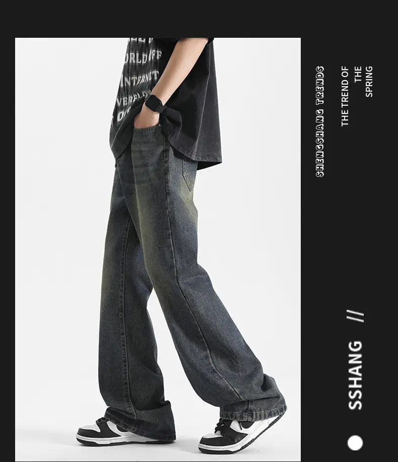 Men's Grey Denim Pants Loose Straight Fit — feature 16