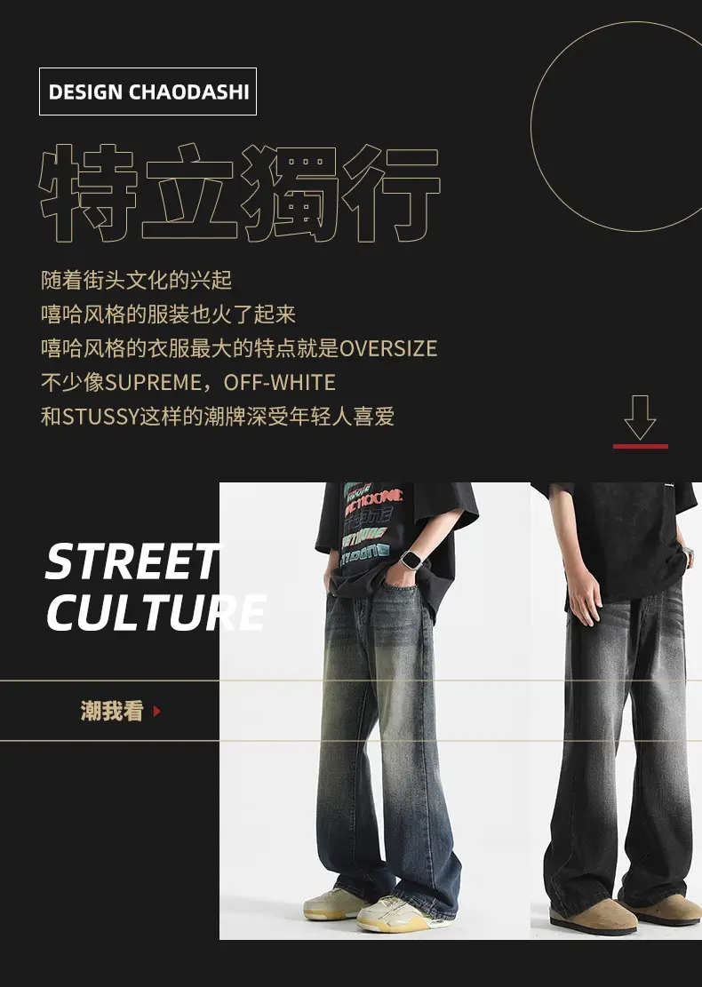 Men's Grey Denim Pants Loose Straight Fit — feature 2