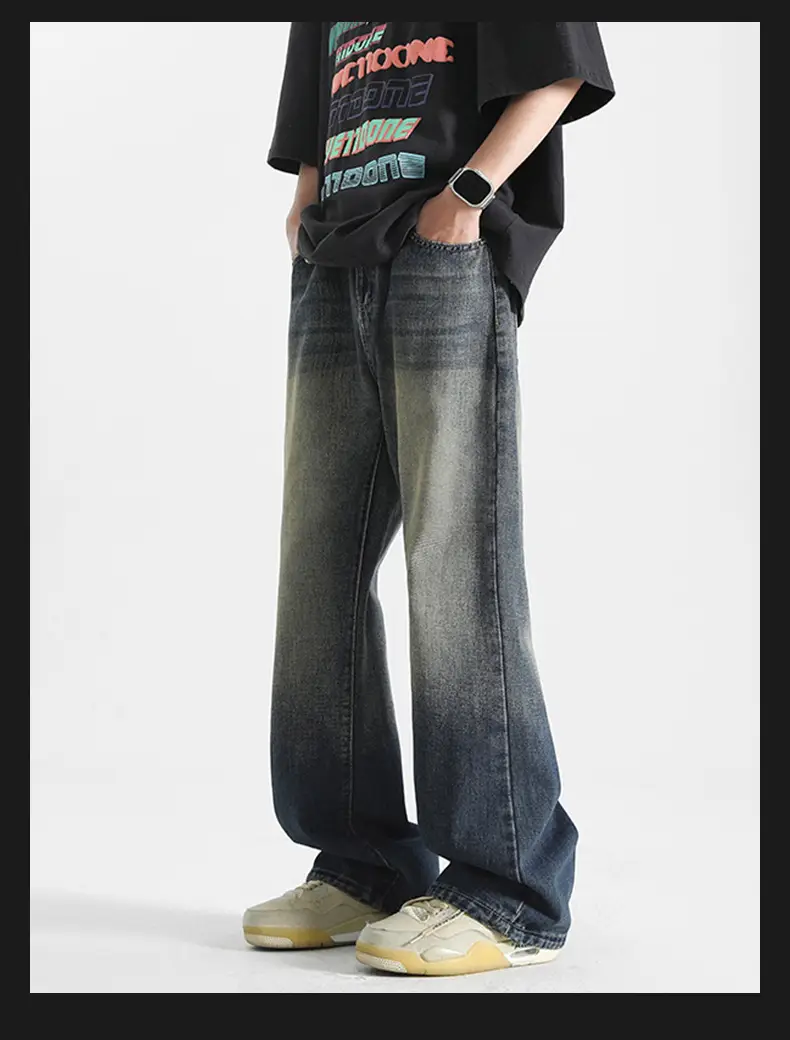 Men's Grey Denim Pants Loose Straight Fit — feature 7