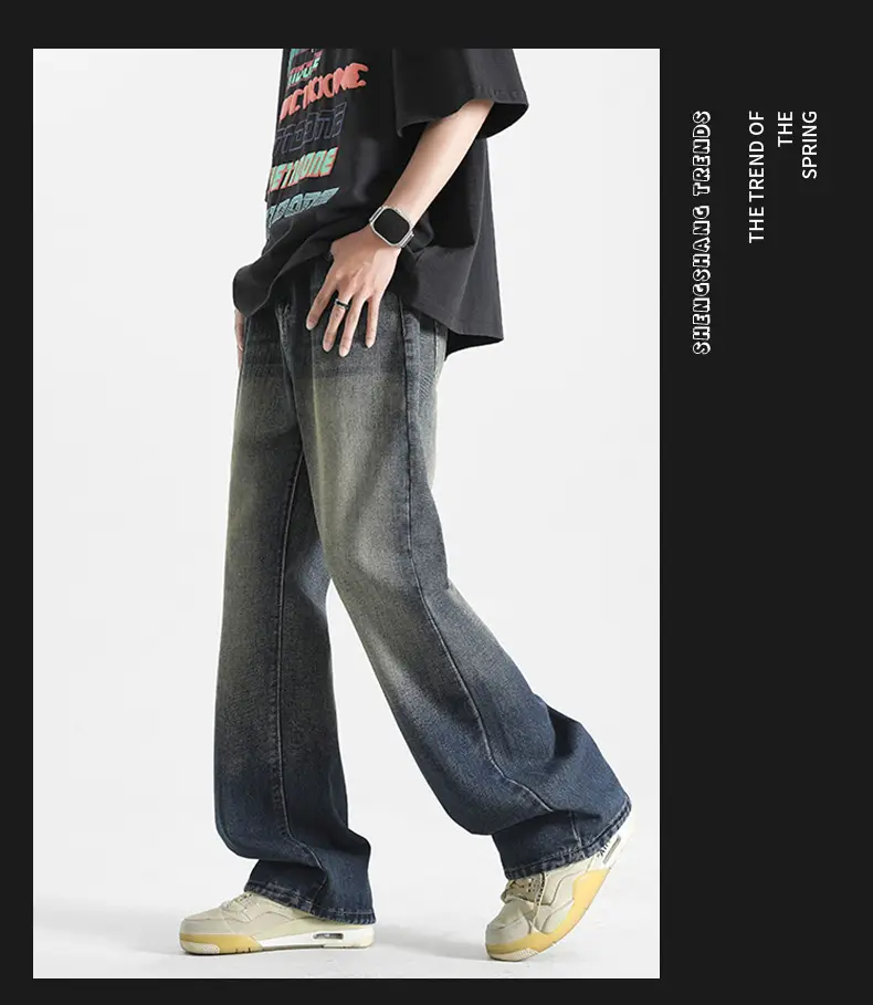 Men's Grey Denim Pants Loose Straight Fit — feature 8