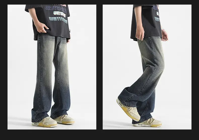Men's Grey Denim Pants Loose Straight Fit — feature 9