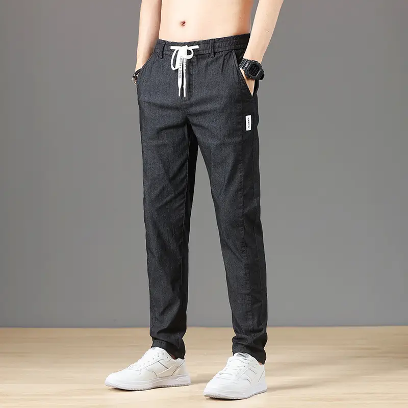 Men's Slim Straight Leg Trousers Black 2025 Summer - Image 2