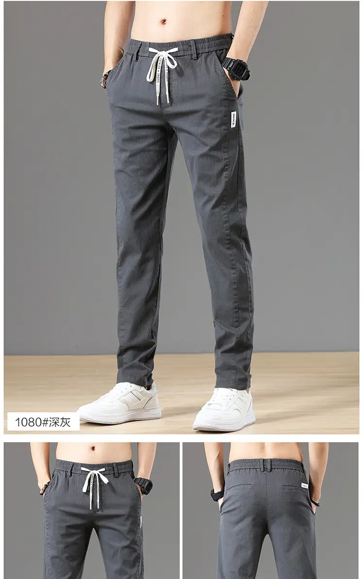 Men's Slim Straight Leg Trousers Black 2025 Summer — feature 5