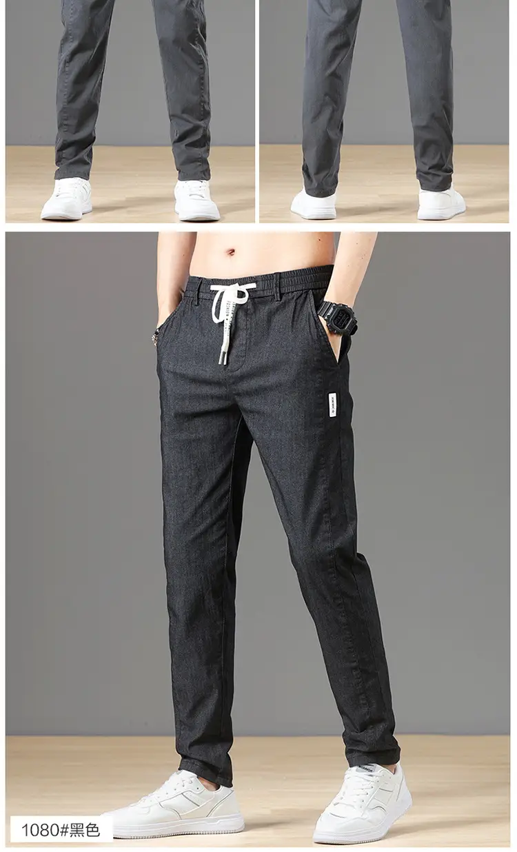 Men's Slim Straight Leg Trousers Black 2025 Summer — feature 6