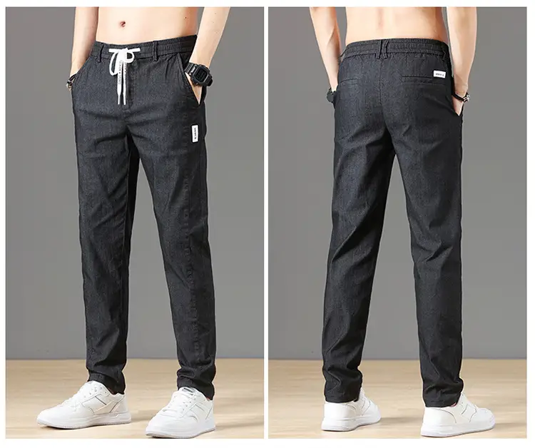 Men's Slim Straight Leg Trousers Black 2025 Summer — feature 7