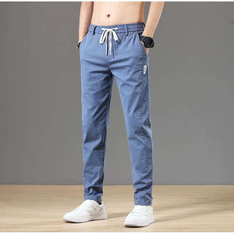 Men's Slim Straight Leg Trousers Black 2025 Summer - Image 3