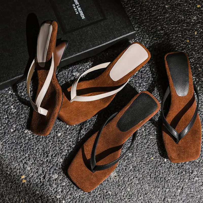 Black Flip-Flops 2026 Summer New European and American Style Thong-Toe Wedge French High-Heeled Slippers for Women for Summer Outdoor Wear