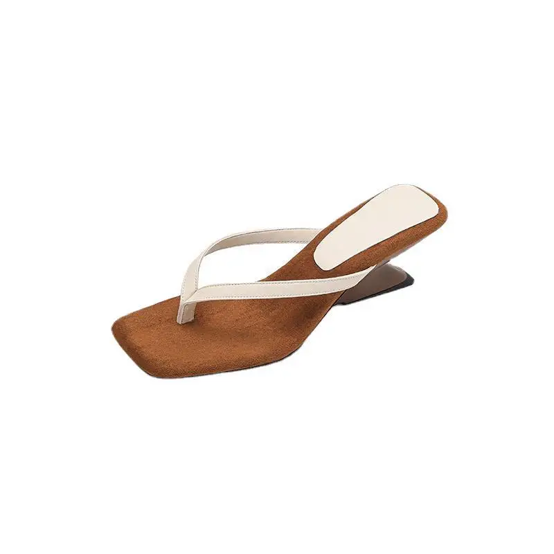 Black Flip-Flops 2026 Summer New European and American Style Thong-Toe Wedge French High-Heeled Slippers for Women for Summer Outdoor Wear