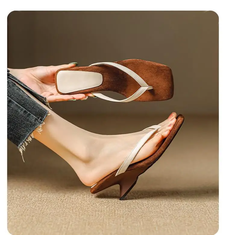 Black Flip-Flops 2026 Summer New European and American Style Thong-Toe Wedge French High-Heeled Slippers for Women for Summer Outdoor Wear — feature 12