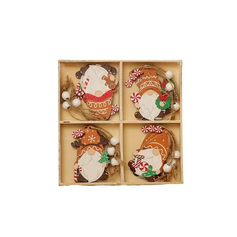 Christmas Wooden Santa & Gingerbread Man Decor Set of 12