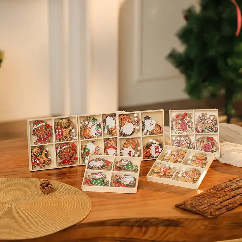 Christmas Wooden Santa & Gingerbread Man Decor Set of 12 — feature 2