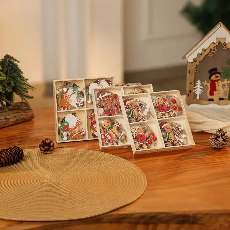 Christmas Wooden Santa & Gingerbread Man Decor Set of 12 — feature 3