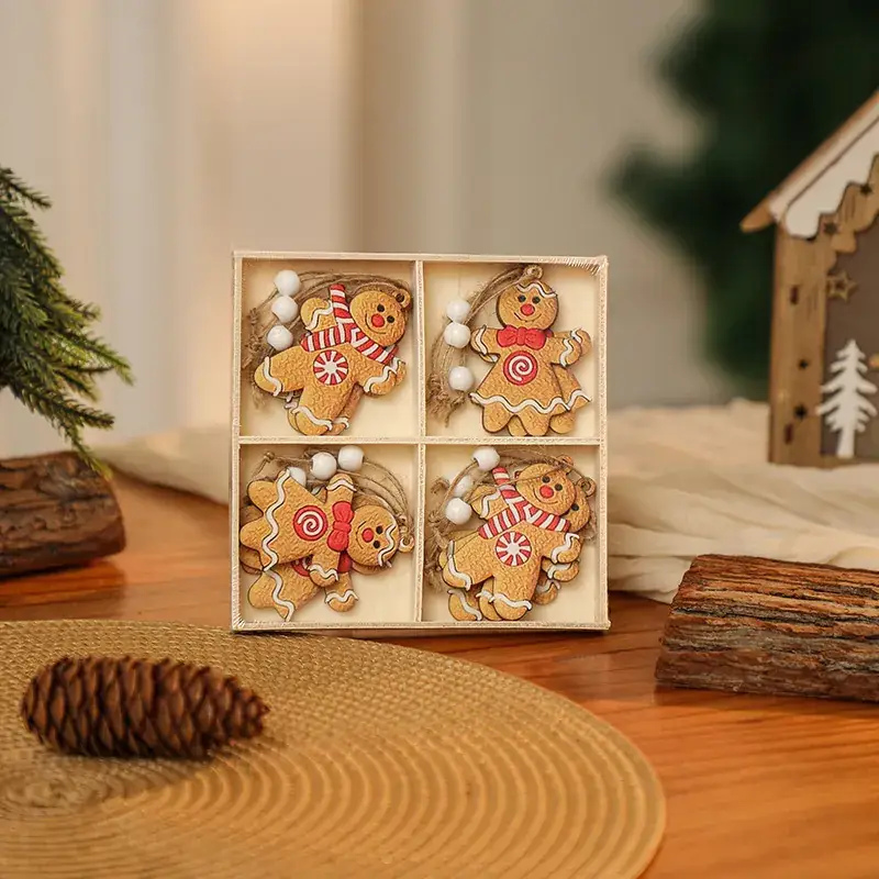 Christmas Wooden Santa & Gingerbread Man Decor Set of 12