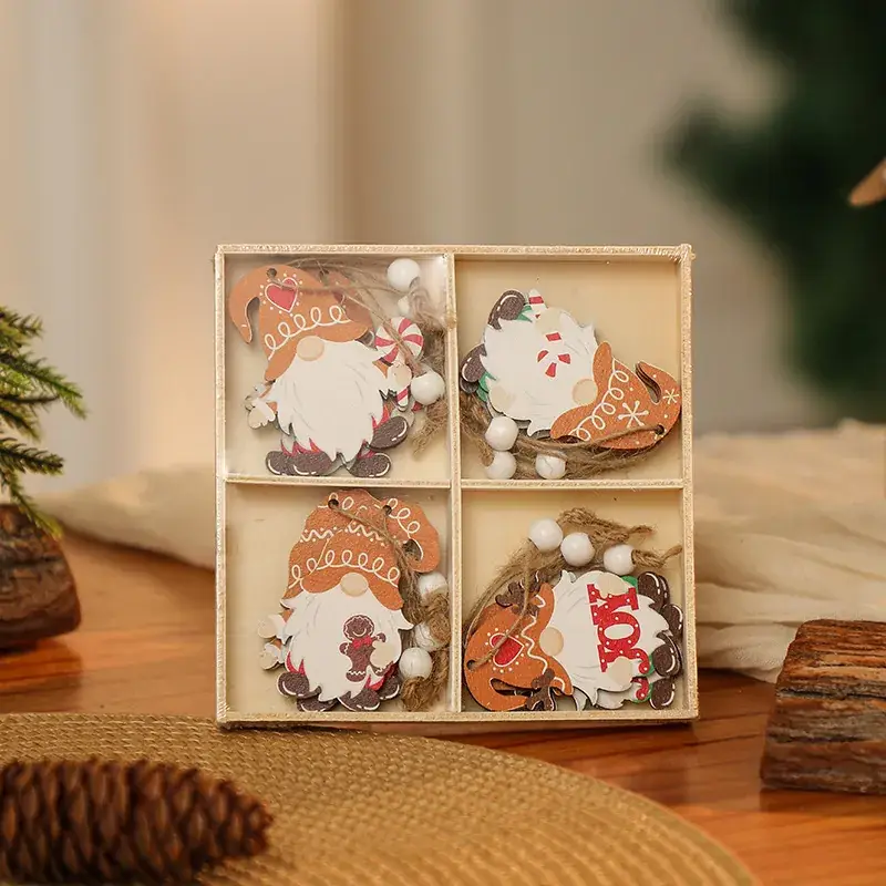 Christmas Wooden Santa & Gingerbread Man Decor Set of 12