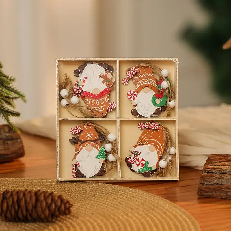 Christmas Wooden Santa & Gingerbread Man Decor Set of 12