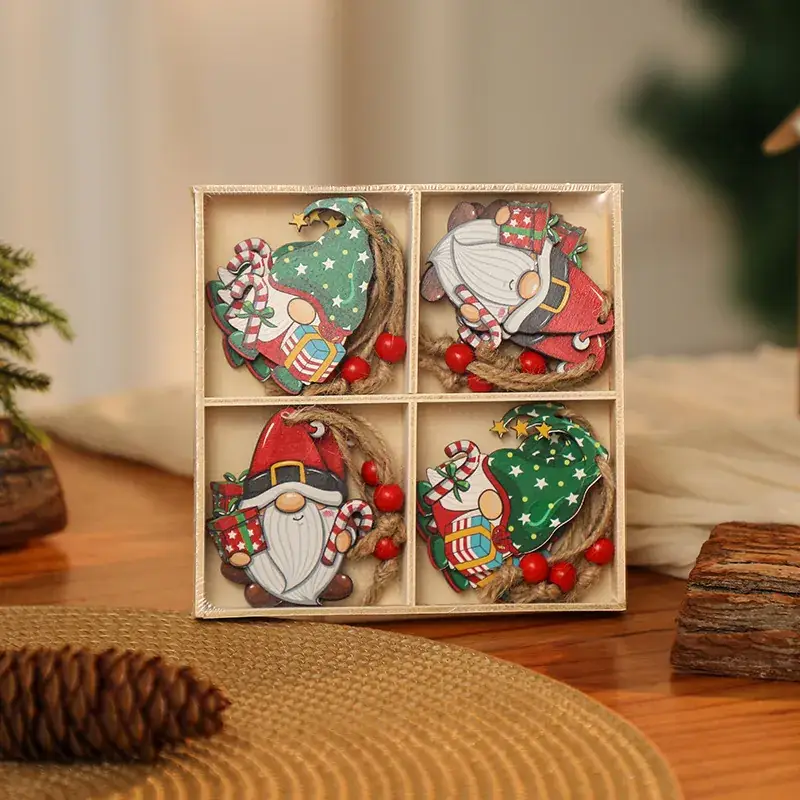 Christmas Wooden Santa & Gingerbread Man Decor Set of 12