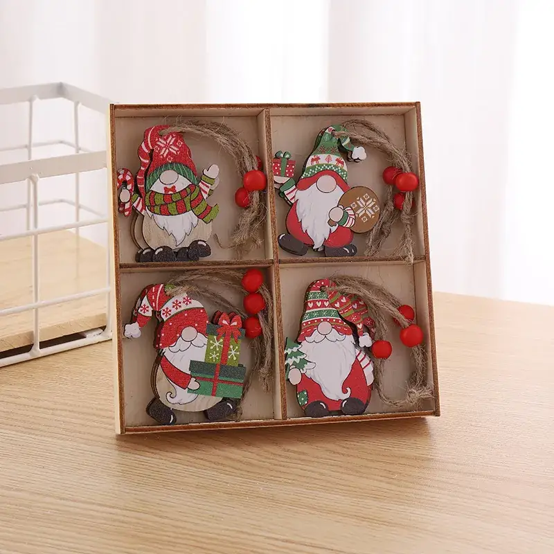Christmas Wooden Santa & Gingerbread Man Decor Set of 12