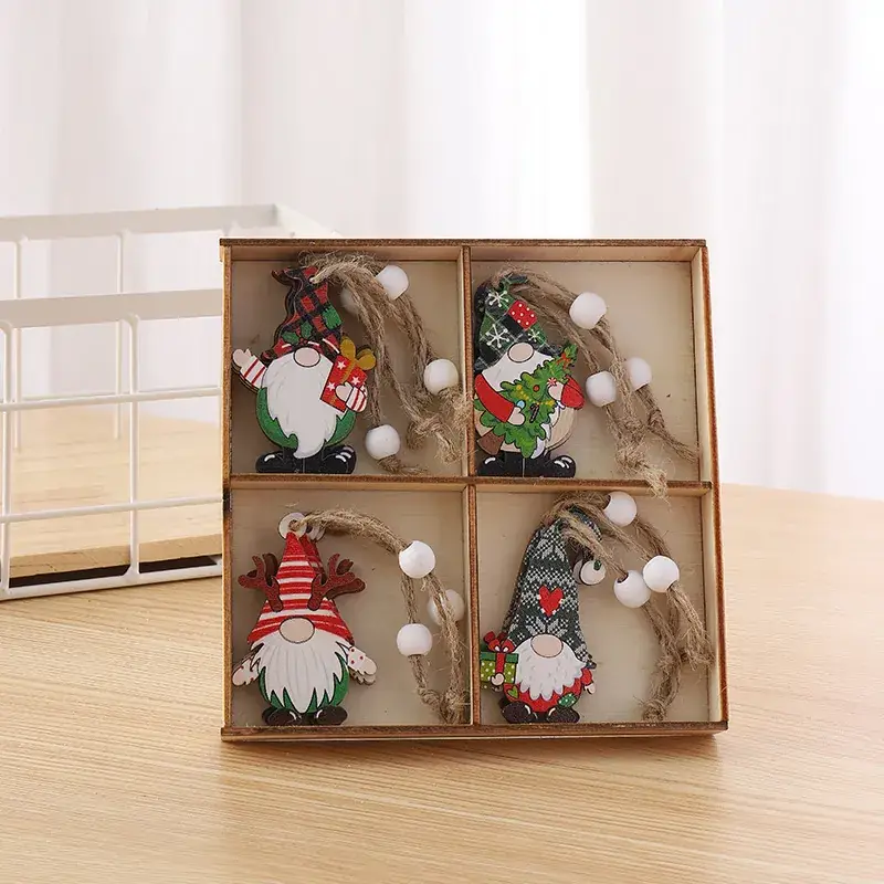 Christmas Wooden Santa & Gingerbread Man Decor Set of 12
