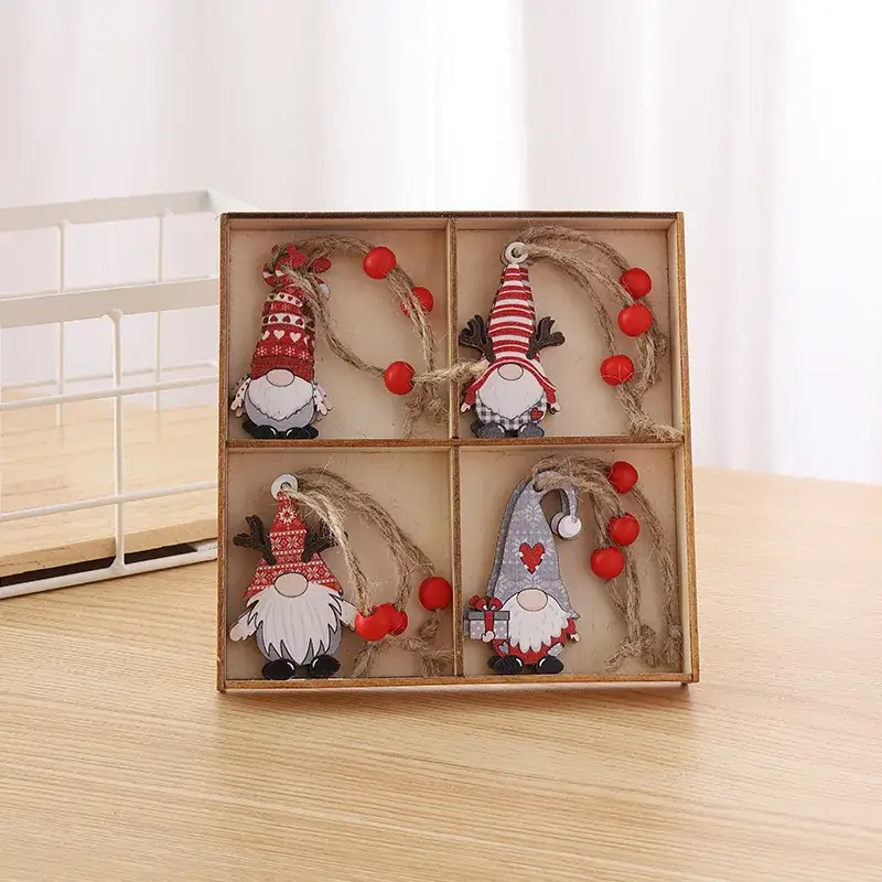 Christmas Wooden Santa & Gingerbread Man Decor Set of 12